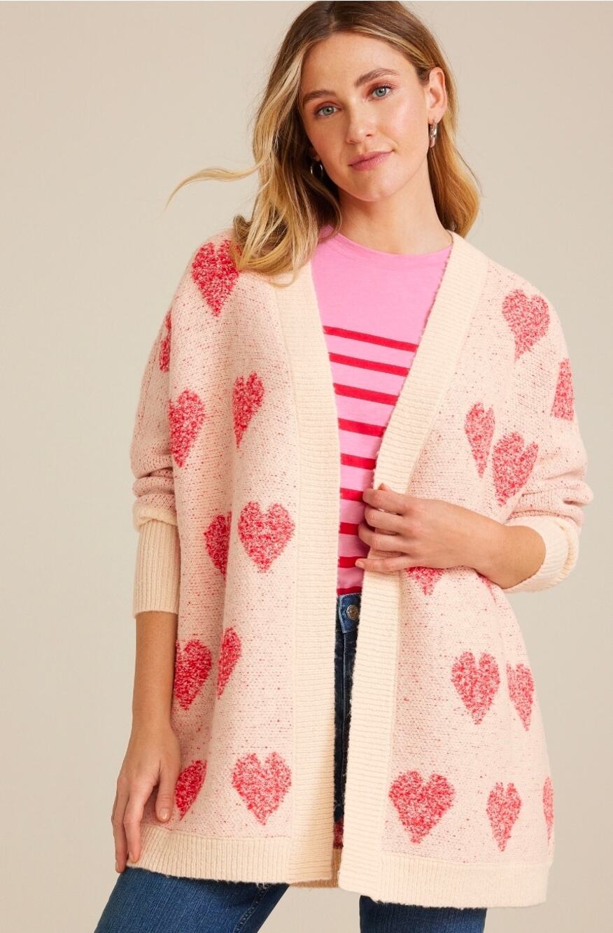 Maurice's Teddy Heart Cardigan Womens XS Oversized Knit Stretch Open Soft